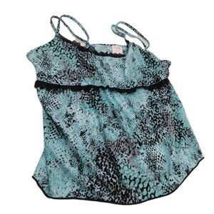 Secret Treasures Women's Tank Top Size Medium Cami Blue Black Lace Animal Print